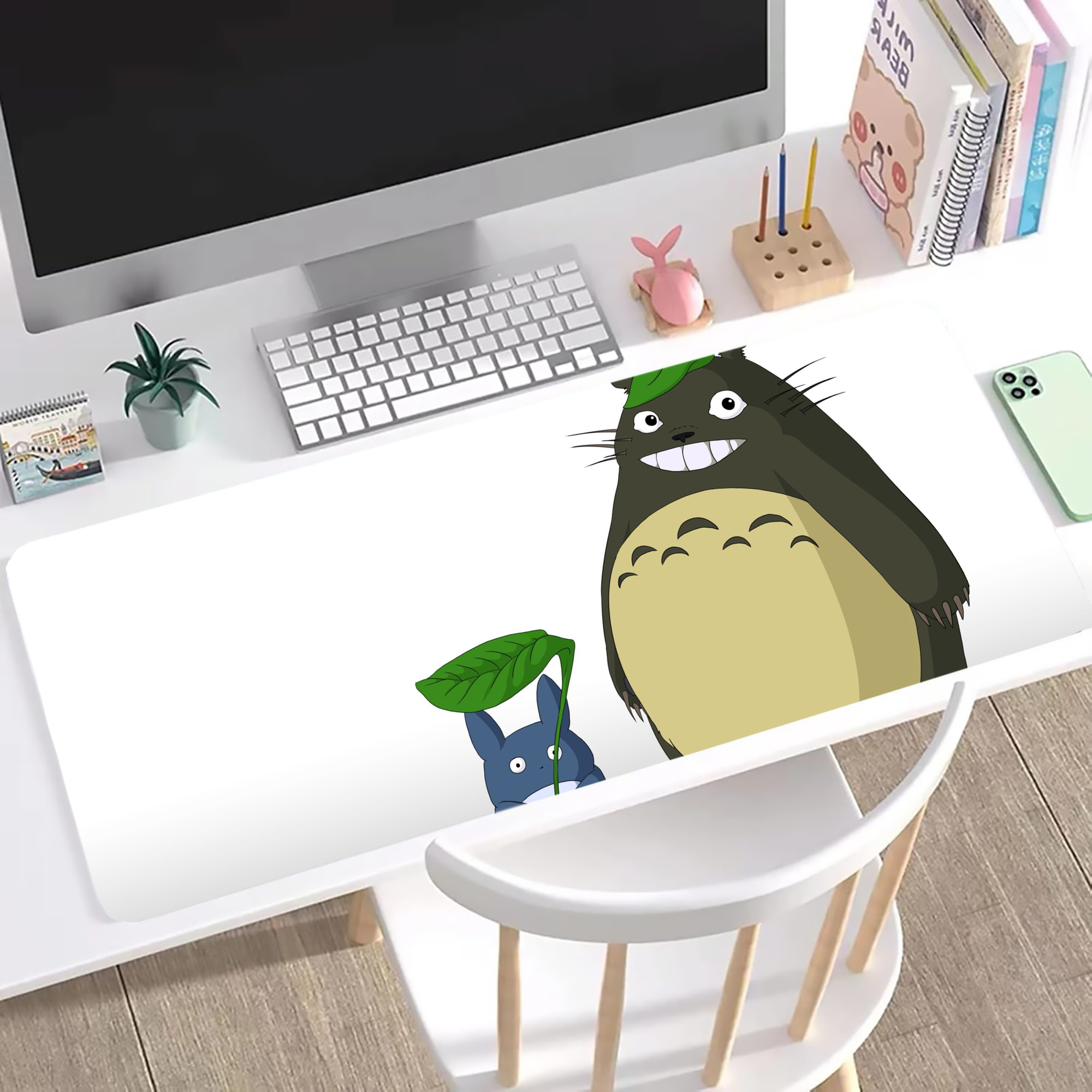 （画像用） となりのトトロ 草壁メイ 草壁サツキ My Neighbor Totoro Satsuki Kusakabe Mei Kusakabe ステッチ加工 大判デスクマット／滑り止めマウスパッド