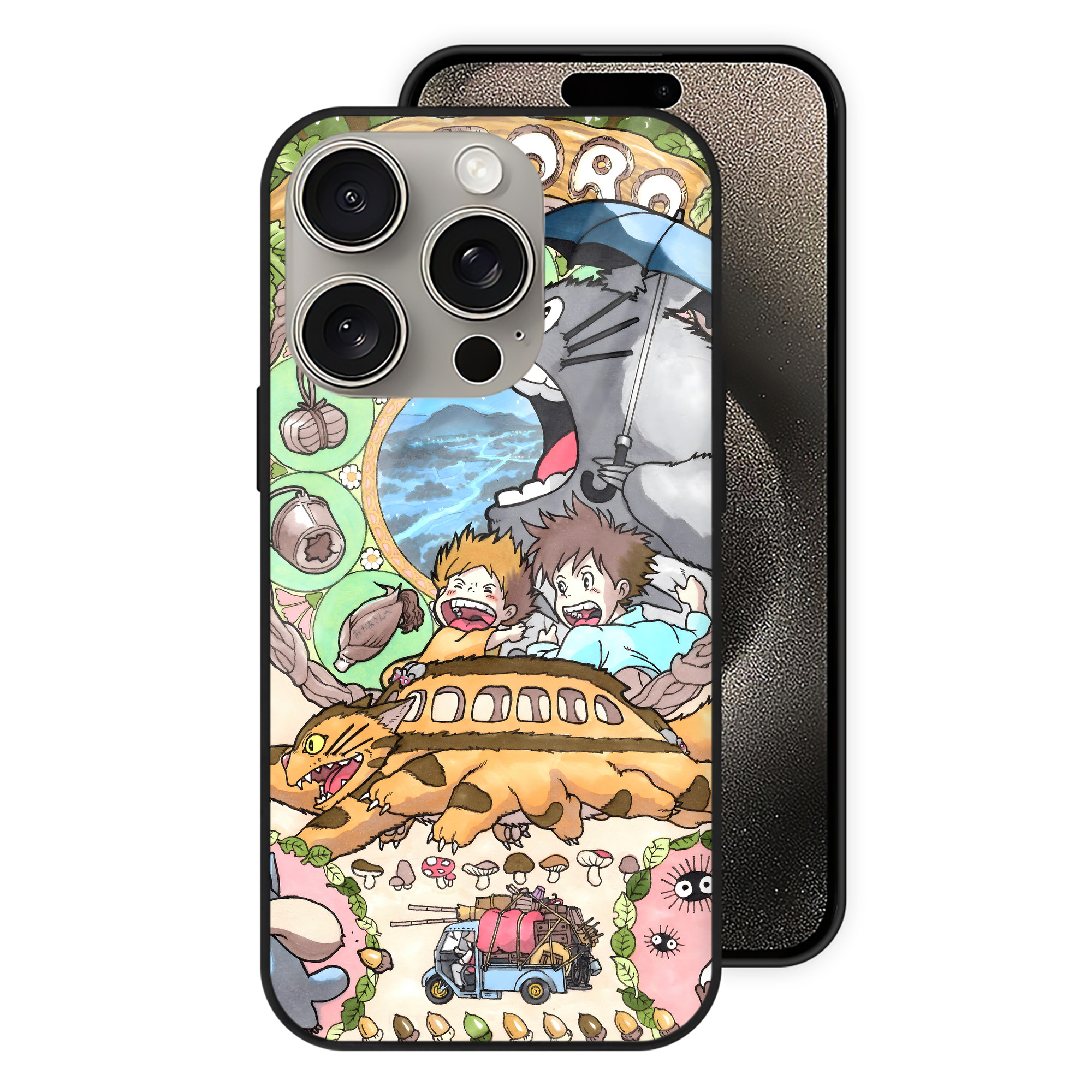 （画像用） となりのトトロ 草壁メイ 草壁サツキ My Neighbor Totoro Satsuki Kusakabe Mei Kusakabe 【iPhone15Pro対応】スマホケース 耐衝撃＆黄変防止 背面ガラス