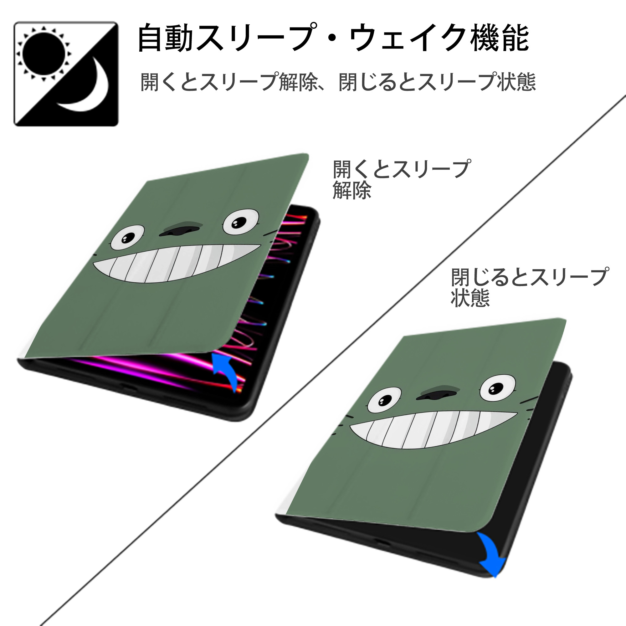 となりのトトロ 草壁メイ 草壁サツキ My Neighbor Totoro Satsuki Kusakabe Mei Kusakabe IPad ケース ペン収納付き 三つ折りスタンド PUレザー×シリコン 対応機種9.5/10.5/10.9インチ