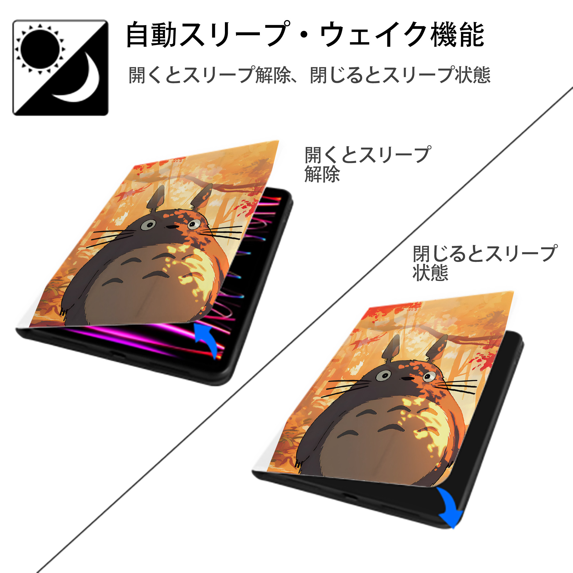 となりのトトロ 草壁メイ 草壁サツキ My Neighbor Totoro Satsuki Kusakabe Mei Kusakabe IPad ケース ペン収納付き 三つ折りスタンド PUレザー×シリコン 対応機種9.5/10.5/10.9インチ