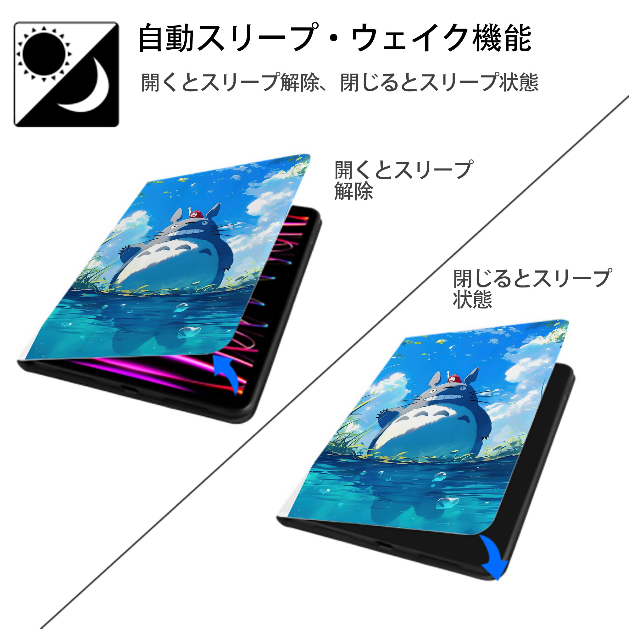 となりのトトロ 草壁メイ 草壁サツキ My Neighbor Totoro Satsuki Kusakabe Mei Kusakabe IPad ケース ペン収納付き 三つ折りスタンド PUレザー×シリコン 対応機種9.5/10.5/10.9インチ