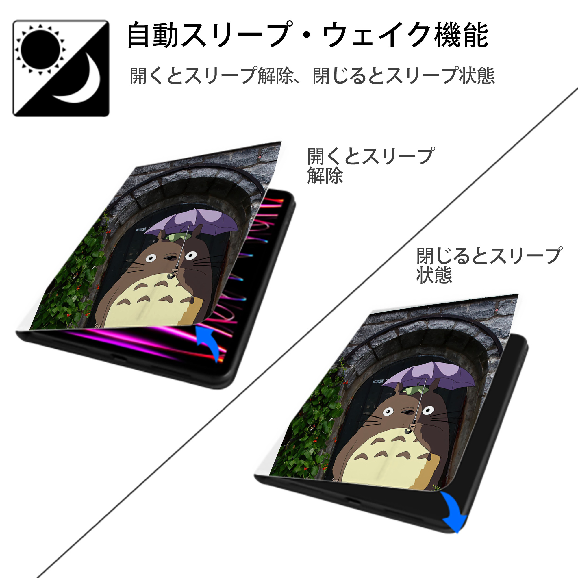 となりのトトロ 草壁メイ 草壁サツキ My Neighbor Totoro Satsuki Kusakabe Mei Kusakabe IPad ケース ペン収納付き 三つ折りスタンド PUレザー×シリコン 対応機種9.5/10.5/10.9インチ