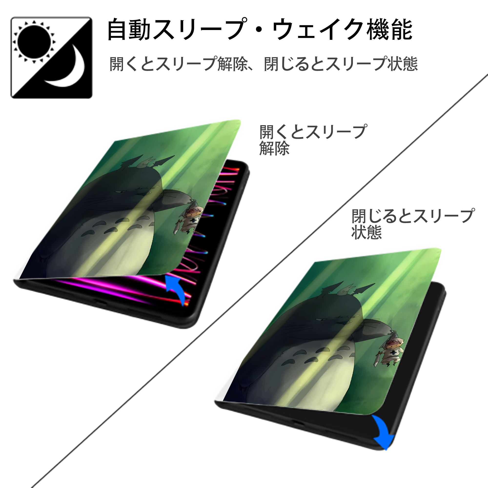 となりのトトロ 草壁メイ 草壁サツキ My Neighbor Totoro Satsuki Kusakabe Mei Kusakabe IPad ケース ペン収納付き 三つ折りスタンド PUレザー×シリコン 対応機種9.5/10.5/10.9インチ