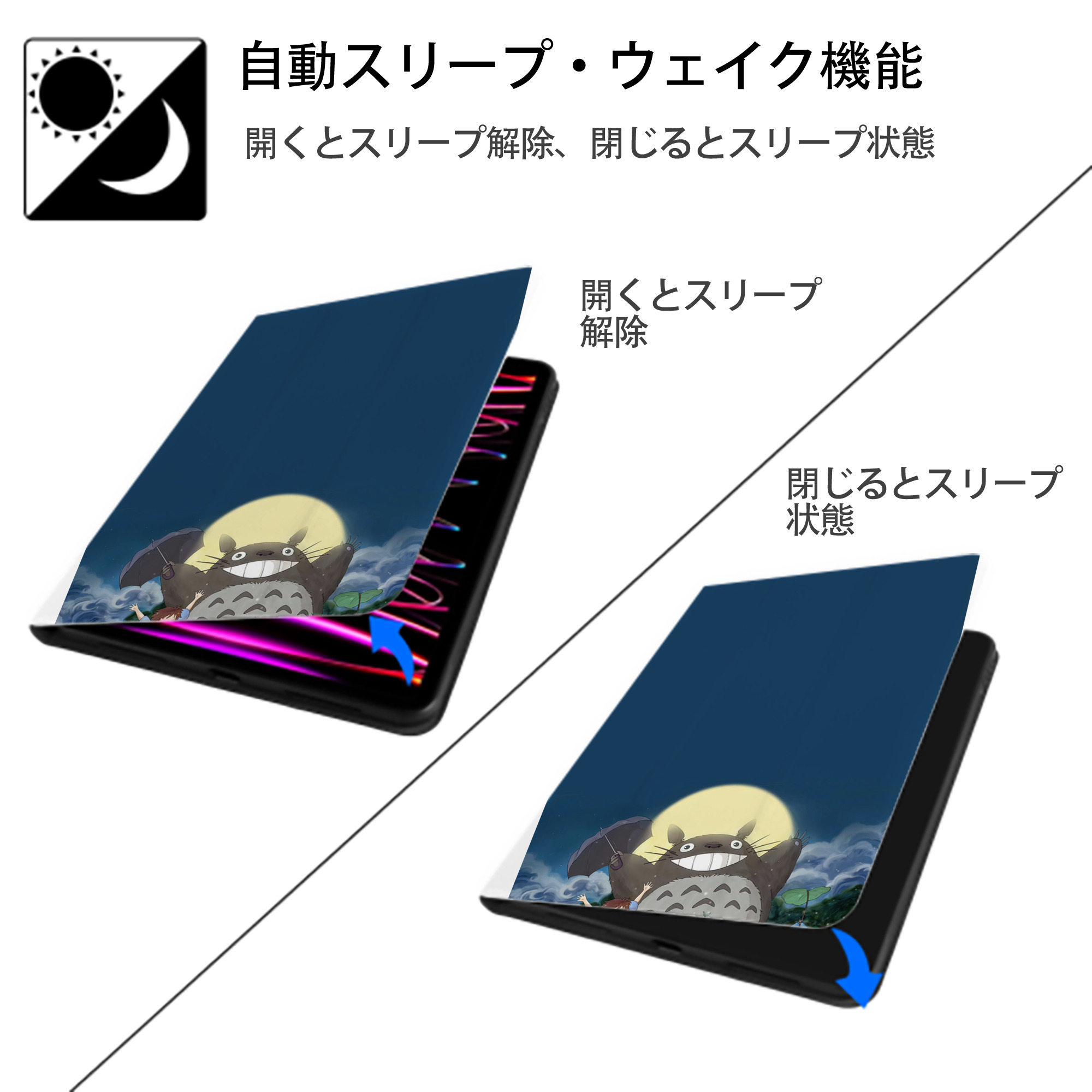 となりのトトロ 草壁メイ 草壁サツキ My Neighbor Totoro Satsuki Kusakabe Mei Kusakabe IPad ケース ペン収納付き 三つ折りスタンド PUレザー×シリコン 対応機種9.5/10.5/10.9インチ