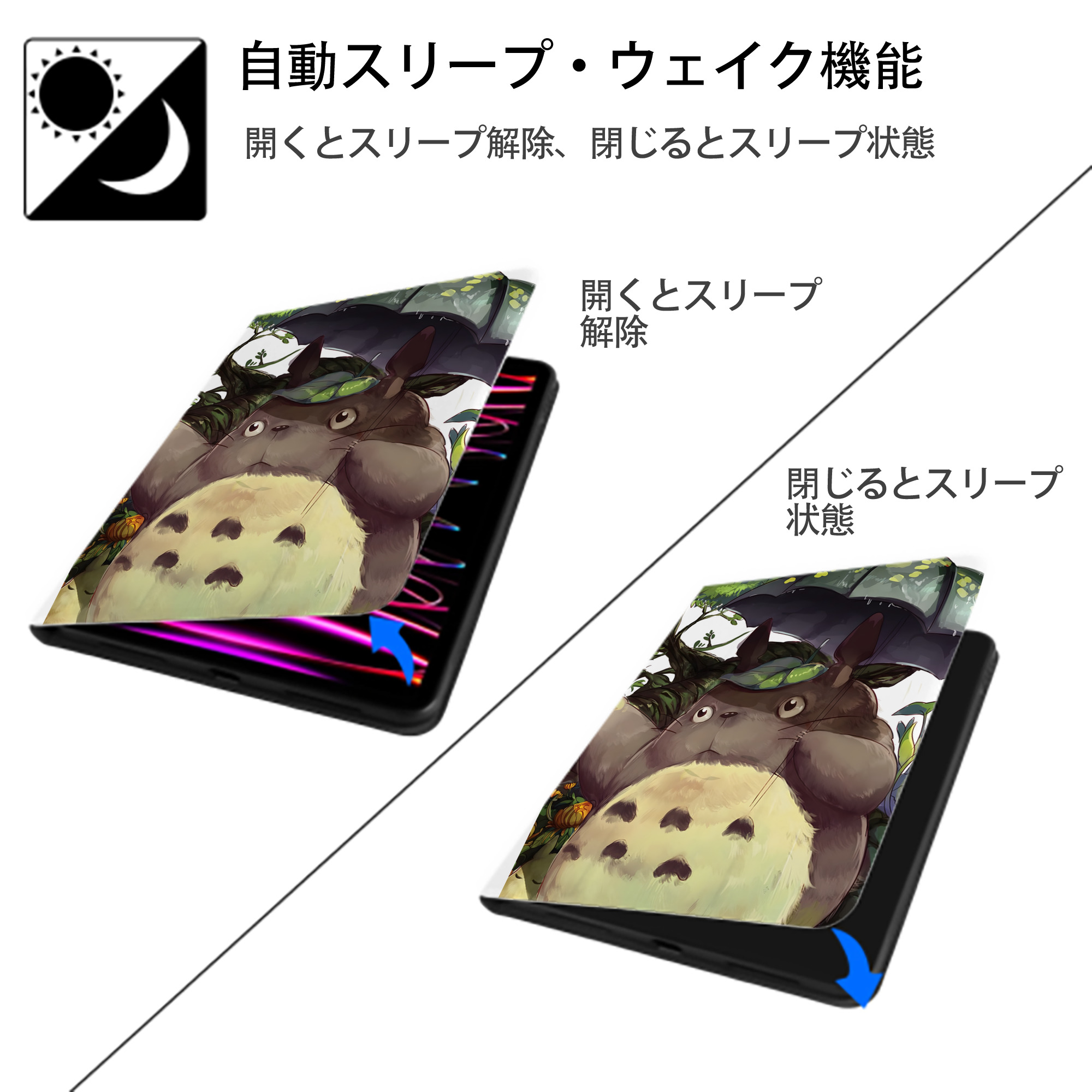 となりのトトロ 草壁メイ 草壁サツキ My Neighbor Totoro Satsuki Kusakabe Mei Kusakabe IPad ケース ペン収納付き 三つ折りスタンド PUレザー×シリコン 対応機種9.5/10.5/10.9インチ