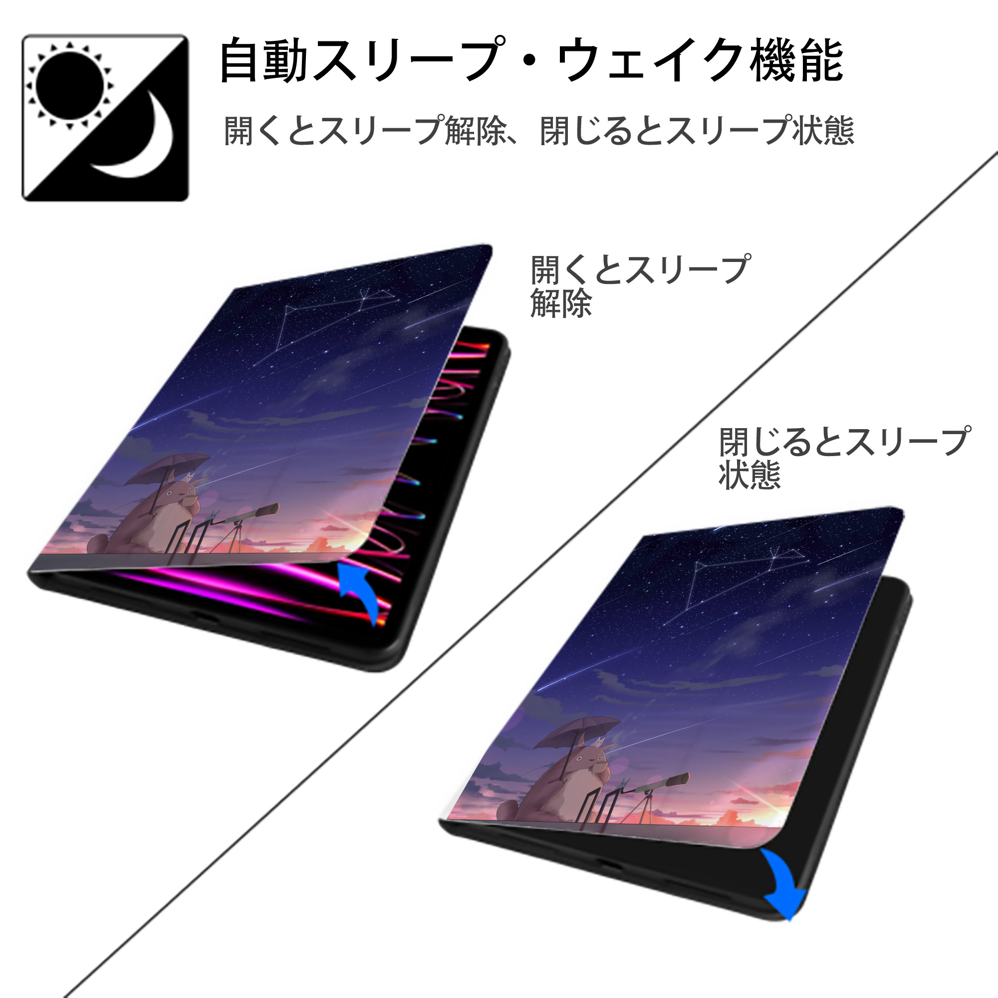 となりのトトロ 草壁メイ 草壁サツキ My Neighbor Totoro Satsuki Kusakabe Mei Kusakabe IPad ケース ペン収納付き 三つ折りスタンド PUレザー×シリコン 対応機種9.5/10.5/10.9インチ