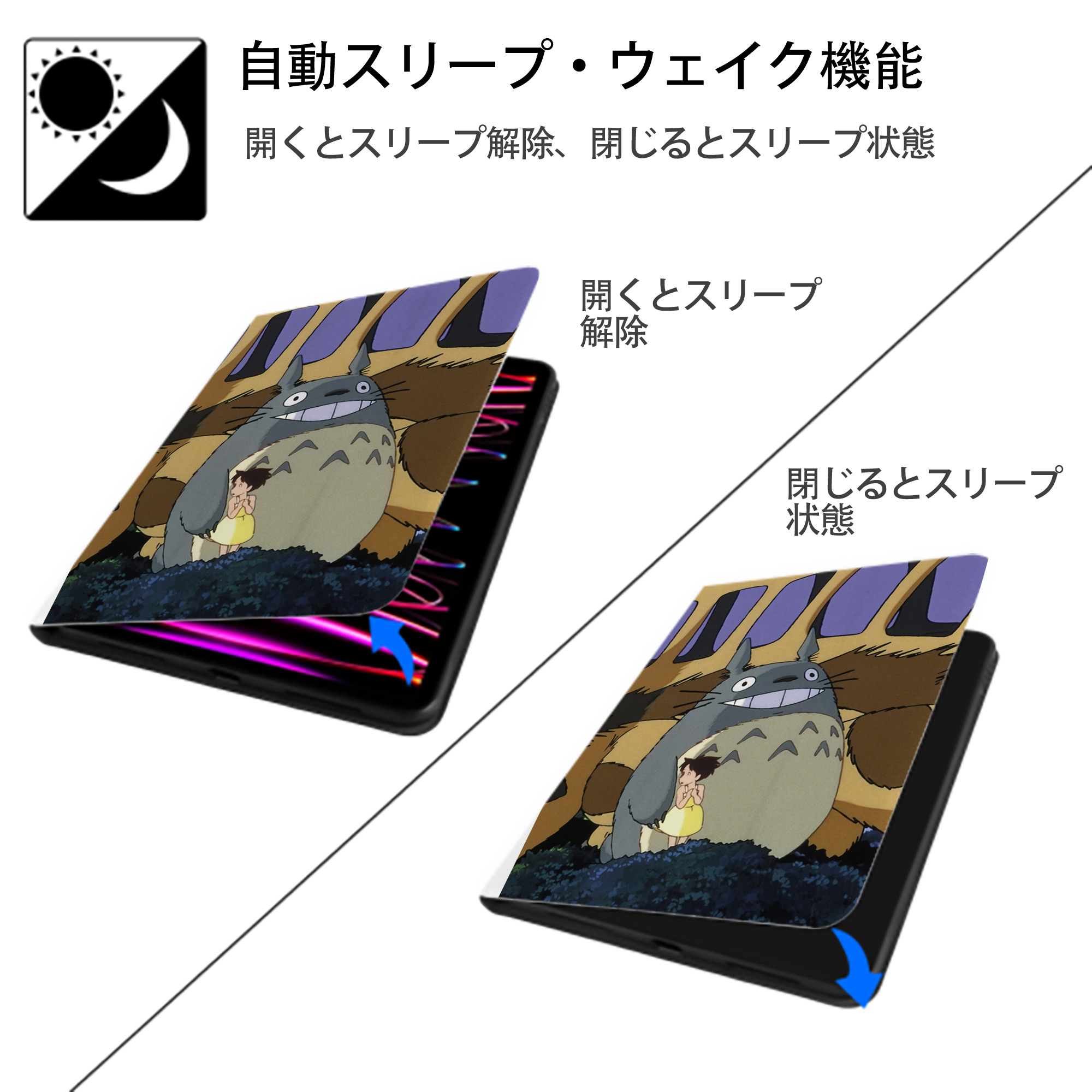 となりのトトロ 草壁メイ 草壁サツキ My Neighbor Totoro Satsuki Kusakabe Mei Kusakabe IPad ケース ペン収納付き 三つ折りスタンド PUレザー×シリコン 対応機種9.5/10.5/10.9インチ