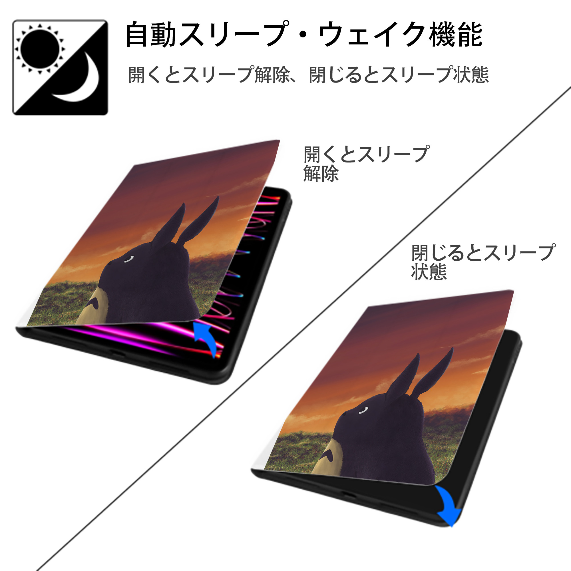 となりのトトロ 草壁メイ 草壁サツキ My Neighbor Totoro Satsuki Kusakabe Mei Kusakabe IPad ケース ペン収納付き 三つ折りスタンド PUレザー×シリコン 対応機種9.5/10.5/10.9インチ