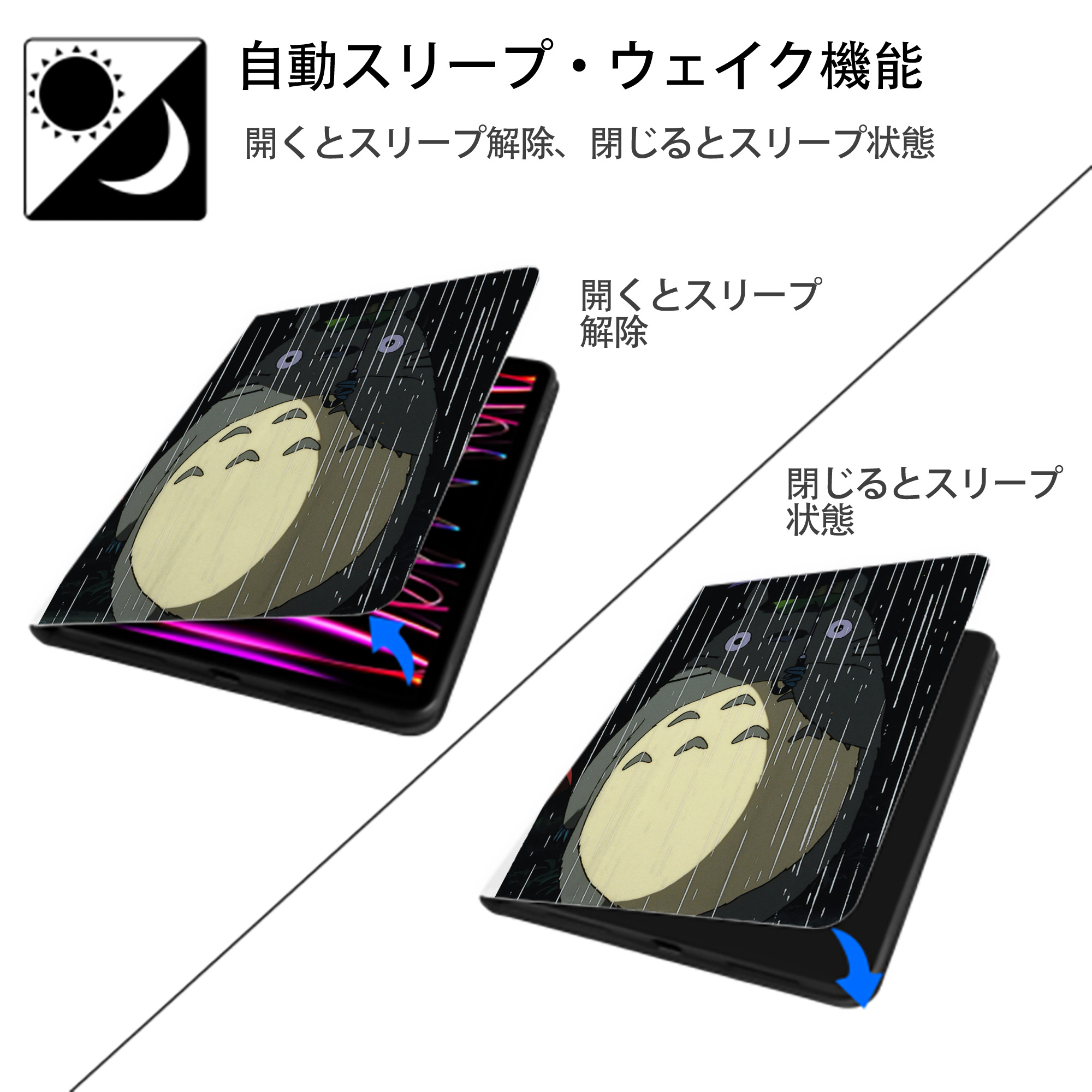 となりのトトロ 草壁メイ 草壁サツキ My Neighbor Totoro Satsuki Kusakabe Mei Kusakabe IPad ケース ペン収納付き 三つ折りスタンド PUレザー×シリコン 対応機種9.5/10.5/10.9インチ