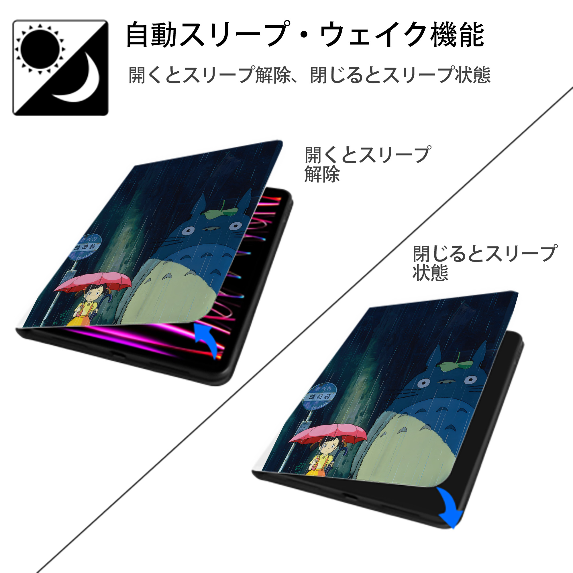 となりのトトロ 草壁メイ 草壁サツキ My Neighbor Totoro Satsuki Kusakabe Mei Kusakabe IPad ケース ペン収納付き 三つ折りスタンド PUレザー×シリコン 対応機種9.5/10.5/10.9インチ