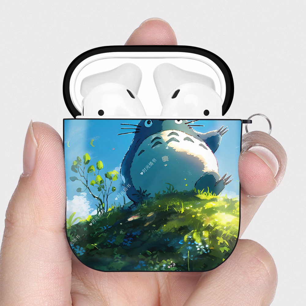 （画像用） となりのトトロ 草壁メイ 草壁サツキ My Neighbor Totoro Satsuki Kusakabe Mei Kusakabe AirPods 第2世代保護ケース ハードシェル ブラック 耐衝撃・防指紋・カラビナ付き