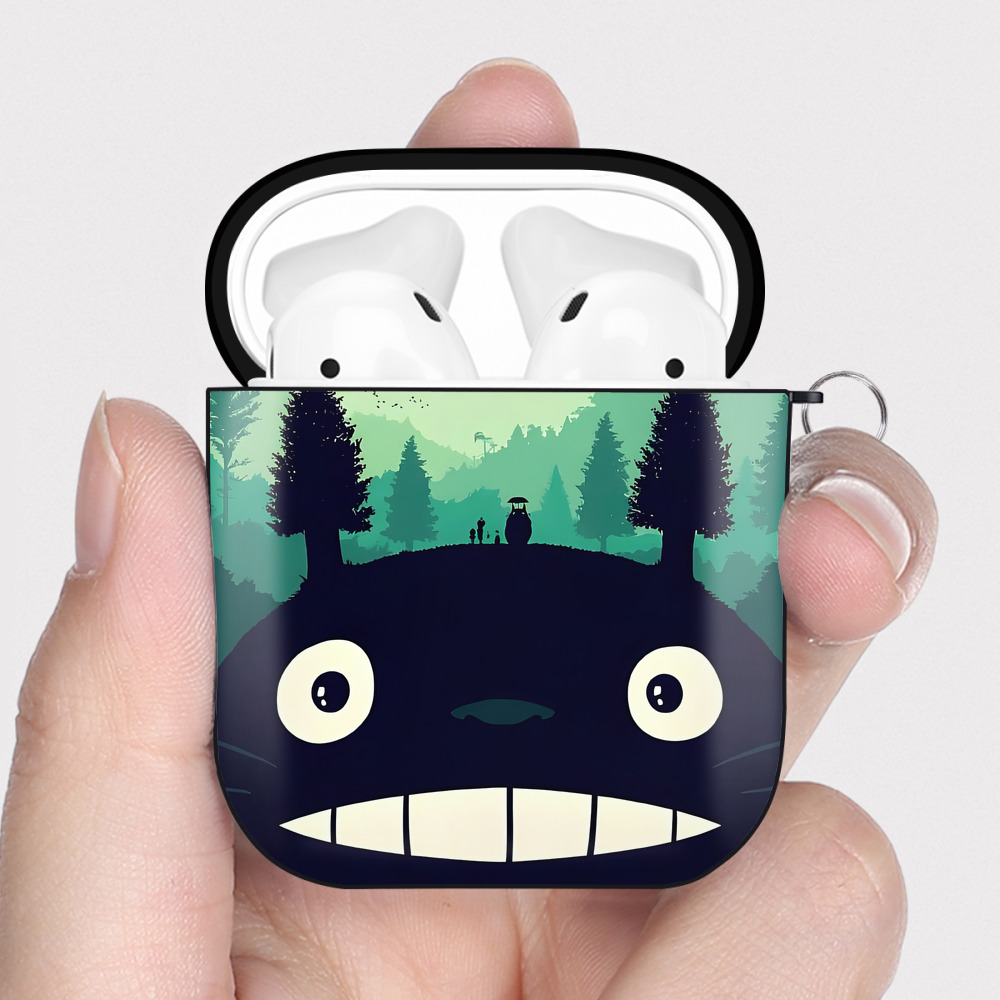 （画像用） となりのトトロ 草壁メイ 草壁サツキ My Neighbor Totoro Satsuki Kusakabe Mei Kusakabe AirPods 第2世代保護ケース ハードシェル ブラック 耐衝撃・防指紋・カラビナ付き