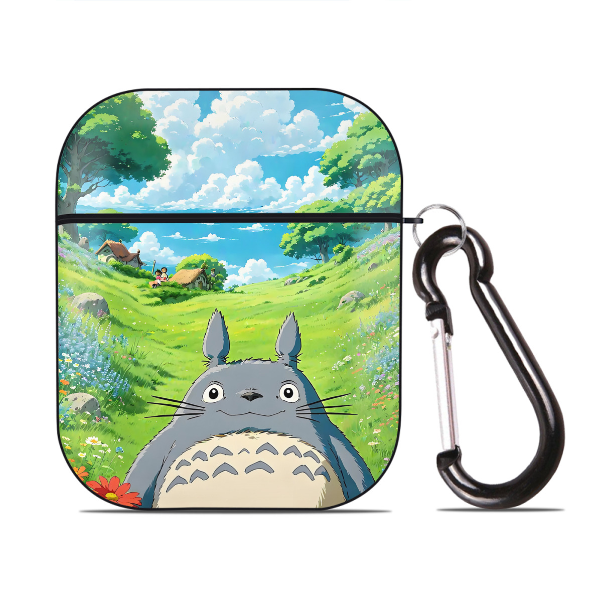 （画像用） となりのトトロ 草壁メイ 草壁サツキ My Neighbor Totoro Satsuki Kusakabe Mei Kusakabe AirPods 第2世代保護ケース ハードシェル ブラック 耐衝撃・防指紋・カラビナ付き