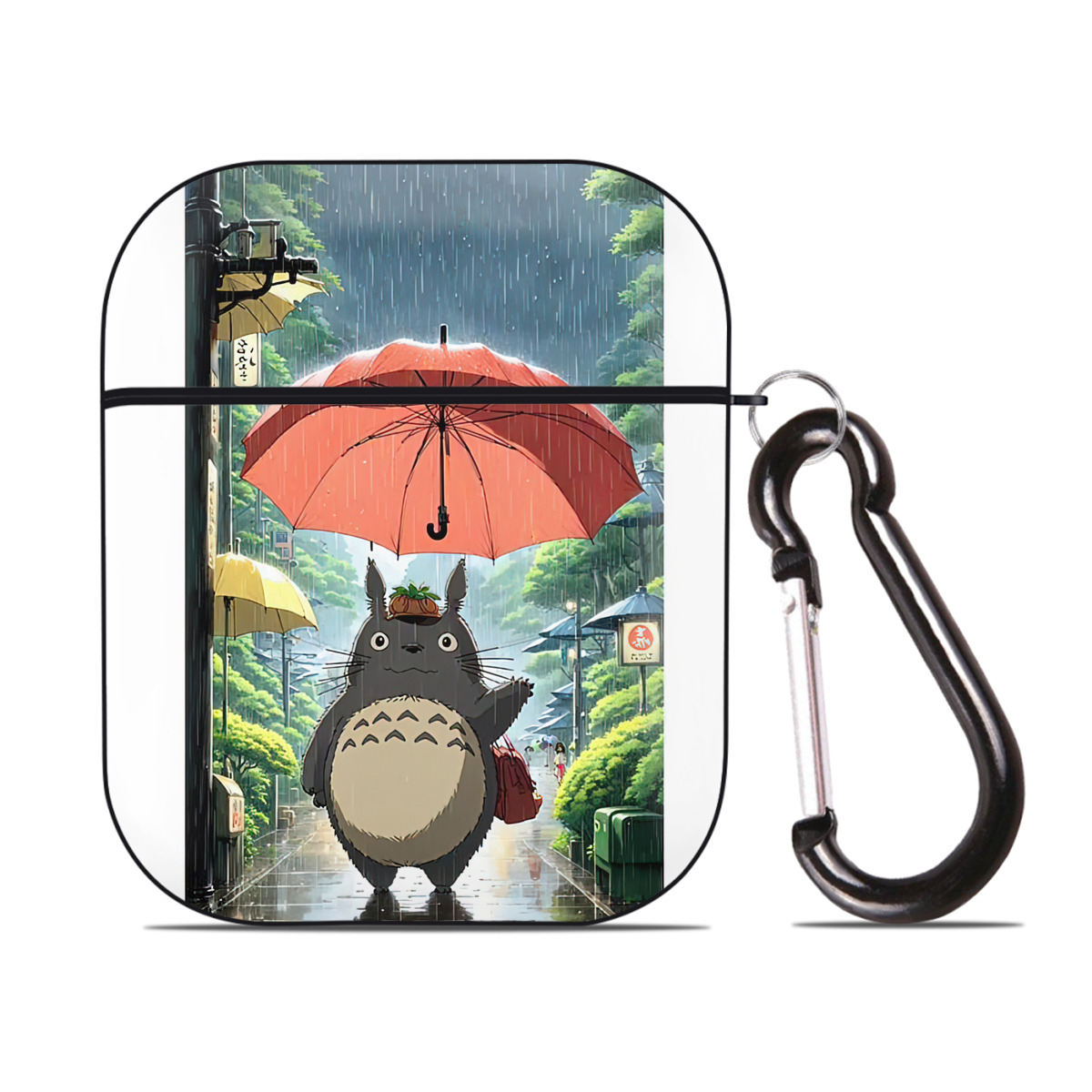 （画像用） となりのトトロ 草壁メイ 草壁サツキ My Neighbor Totoro Satsuki Kusakabe Mei Kusakabe AirPods 第2世代保護ケース ハードシェル ブラック 耐衝撃・防指紋・カラビナ付き