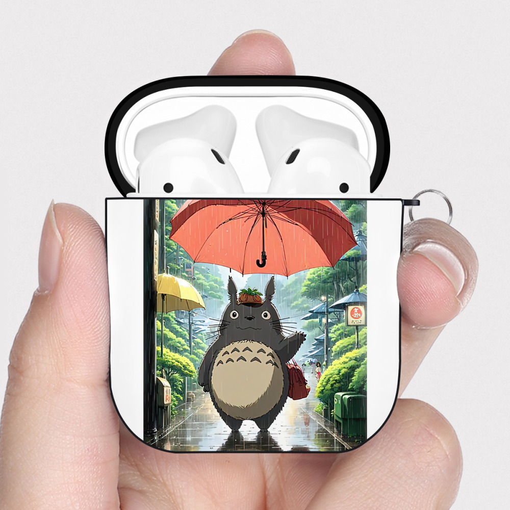（画像用） となりのトトロ 草壁メイ 草壁サツキ My Neighbor Totoro Satsuki Kusakabe Mei Kusakabe AirPods 第2世代保護ケース ハードシェル ブラック 耐衝撃・防指紋・カラビナ付き