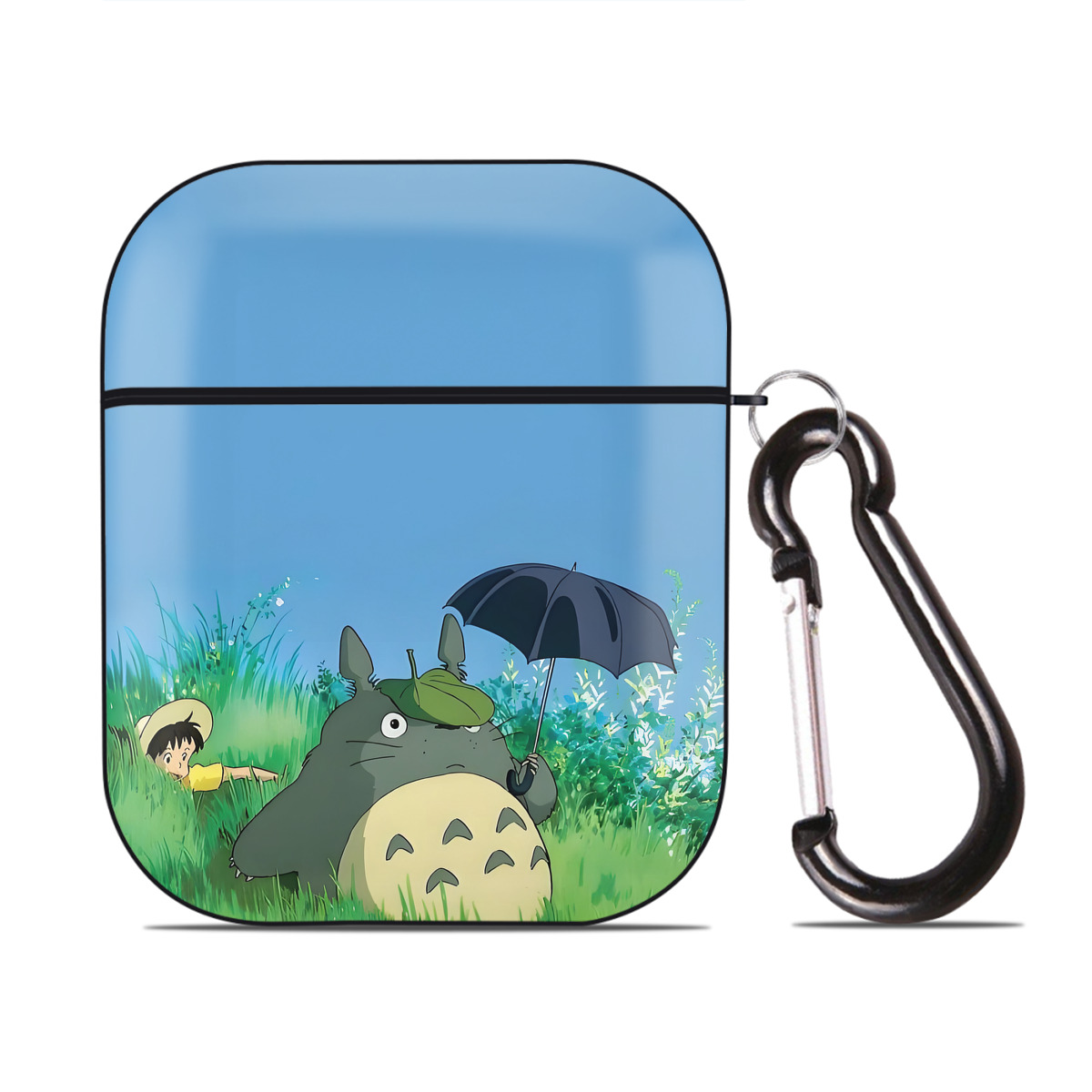 （画像用） となりのトトロ 草壁メイ 草壁サツキ My Neighbor Totoro Satsuki Kusakabe Mei Kusakabe AirPods 第2世代保護ケース ハードシェル ブラック 耐衝撃・防指紋・カラビナ付き