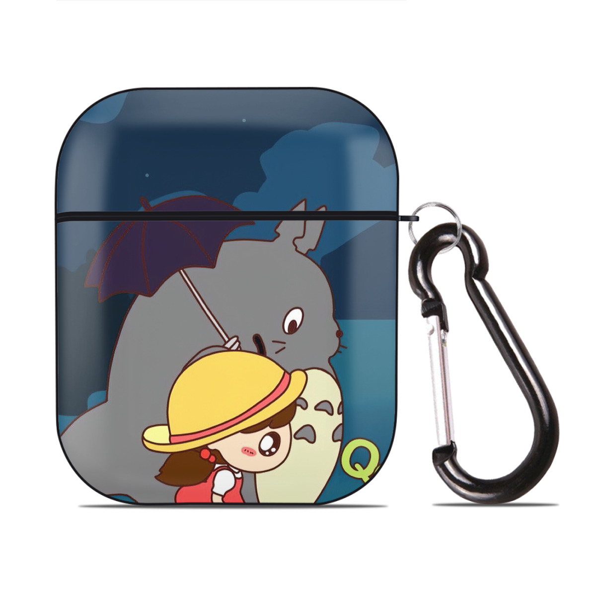 （画像用） となりのトトロ 草壁メイ 草壁サツキ My Neighbor Totoro Satsuki Kusakabe Mei Kusakabe AirPods 第2世代保護ケース ハードシェル ブラック 耐衝撃・防指紋・カラビナ付き