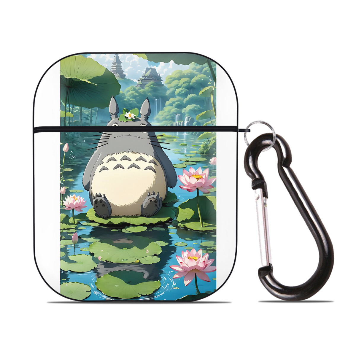 （画像用） となりのトトロ 草壁メイ 草壁サツキ My Neighbor Totoro Satsuki Kusakabe Mei Kusakabe AirPods 第2世代保護ケース ハードシェル ブラック 耐衝撃・防指紋・カラビナ付き