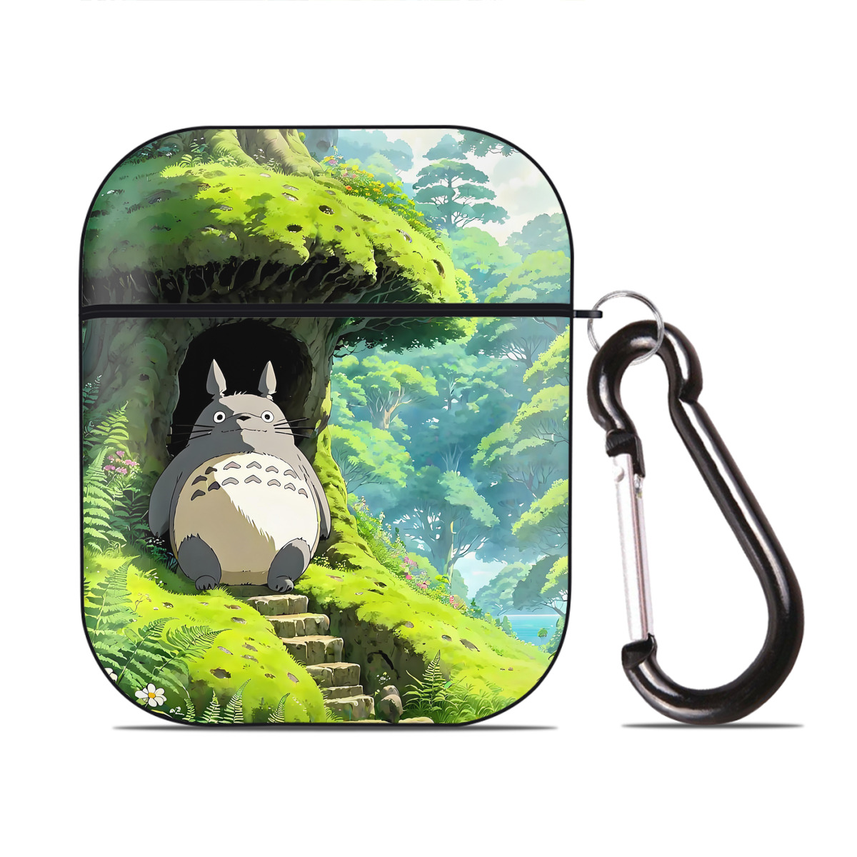 （画像用） となりのトトロ 草壁メイ 草壁サツキ My Neighbor Totoro Satsuki Kusakabe Mei Kusakabe AirPods 第2世代保護ケース ハードシェル ブラック 耐衝撃・防指紋・カラビナ付き