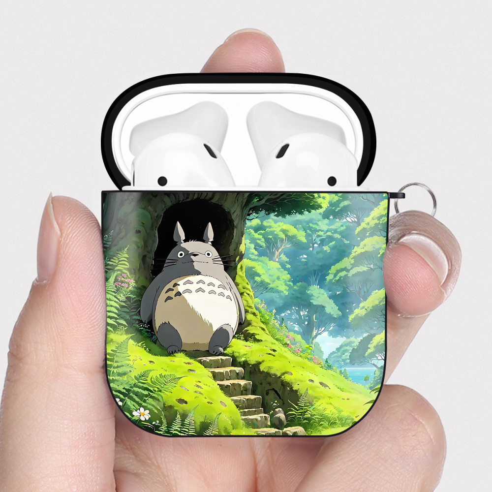 （画像用） となりのトトロ 草壁メイ 草壁サツキ My Neighbor Totoro Satsuki Kusakabe Mei Kusakabe AirPods 第2世代保護ケース ハードシェル ブラック 耐衝撃・防指紋・カラビナ付き