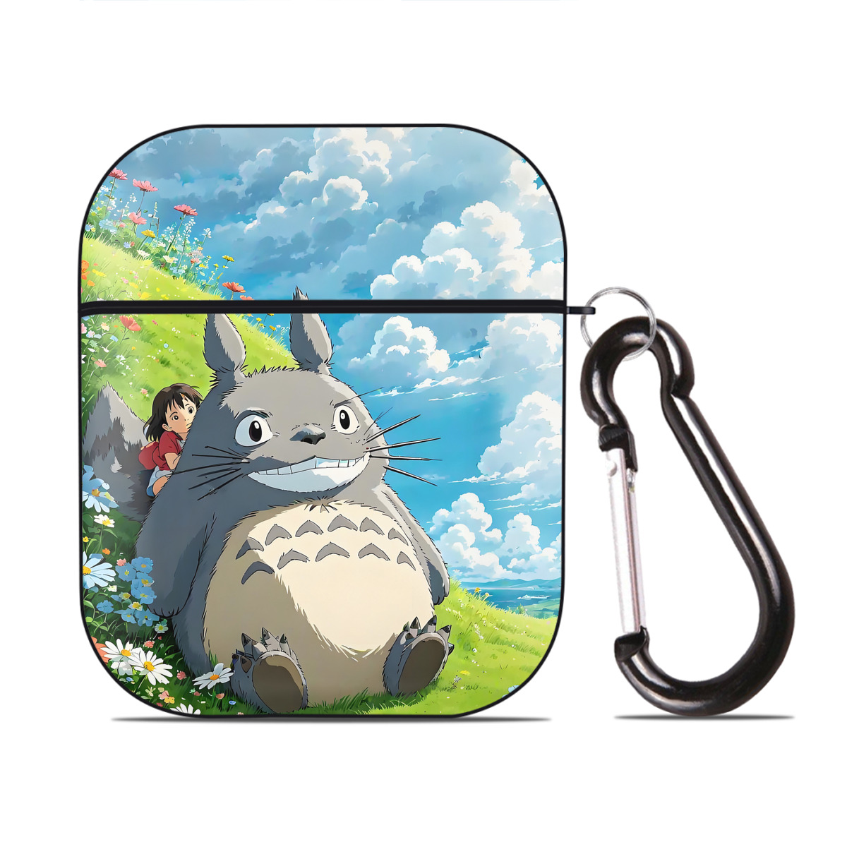 （画像用） となりのトトロ 草壁メイ 草壁サツキ My Neighbor Totoro Satsuki Kusakabe Mei Kusakabe AirPods 第2世代保護ケース ハードシェル ブラック 耐衝撃・防指紋・カラビナ付き