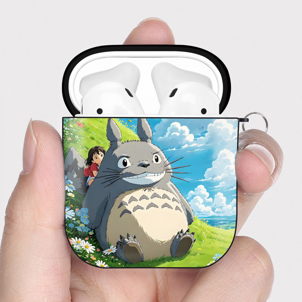 （画像用） となりのトトロ 草壁メイ 草壁サツキ My Neighbor Totoro Satsuki Kusakabe Mei Kusakabe AirPods 第2世代保護ケース ハードシェル ブラック 耐衝撃・防指紋・カラビナ付き