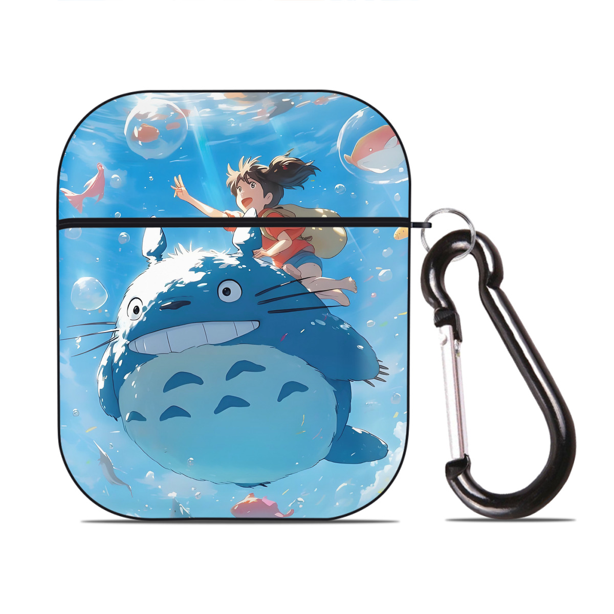 （画像用） となりのトトロ 草壁メイ 草壁サツキ My Neighbor Totoro Satsuki Kusakabe Mei Kusakabe AirPods 第2世代保護ケース ハードシェル ブラック 耐衝撃・防指紋・カラビナ付き