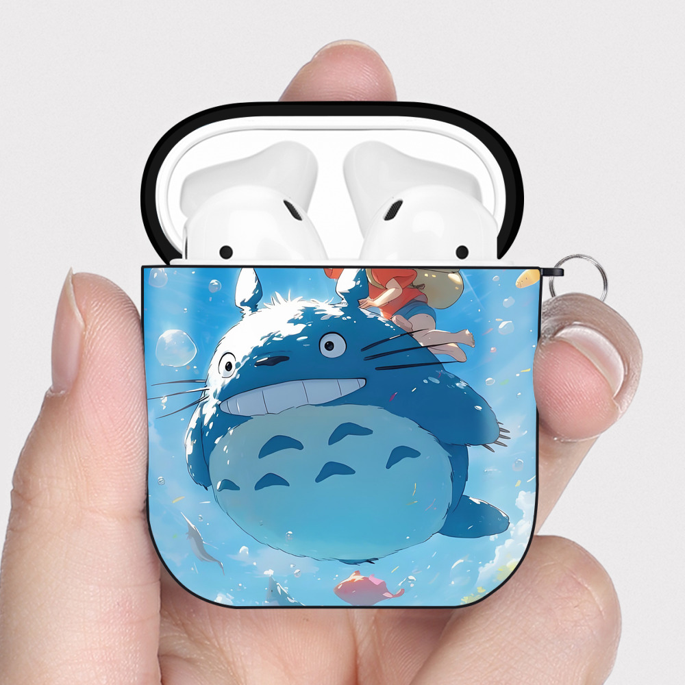 （画像用） となりのトトロ 草壁メイ 草壁サツキ My Neighbor Totoro Satsuki Kusakabe Mei Kusakabe AirPods 第2世代保護ケース ハードシェル ブラック 耐衝撃・防指紋・カラビナ付き