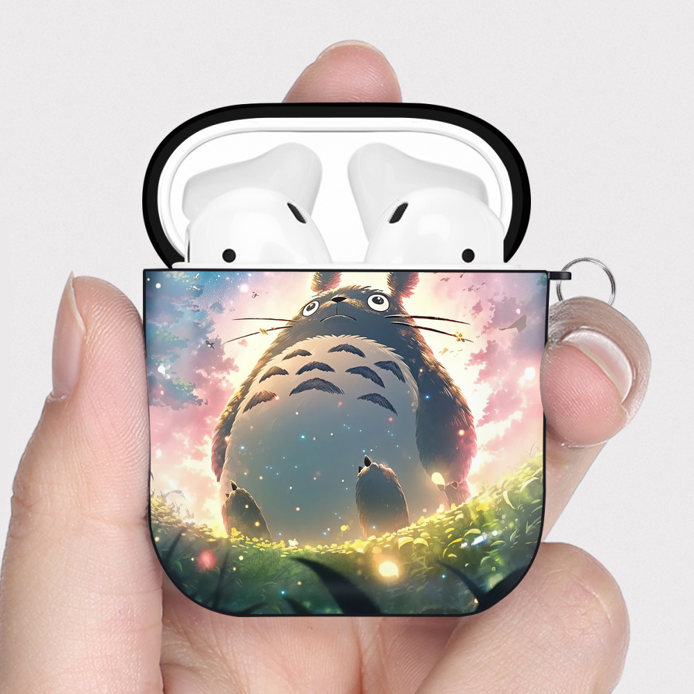（画像用） となりのトトロ 草壁メイ 草壁サツキ My Neighbor Totoro Satsuki Kusakabe Mei Kusakabe AirPods 第2世代保護ケース ハードシェル ブラック 耐衝撃・防指紋・カラビナ付き