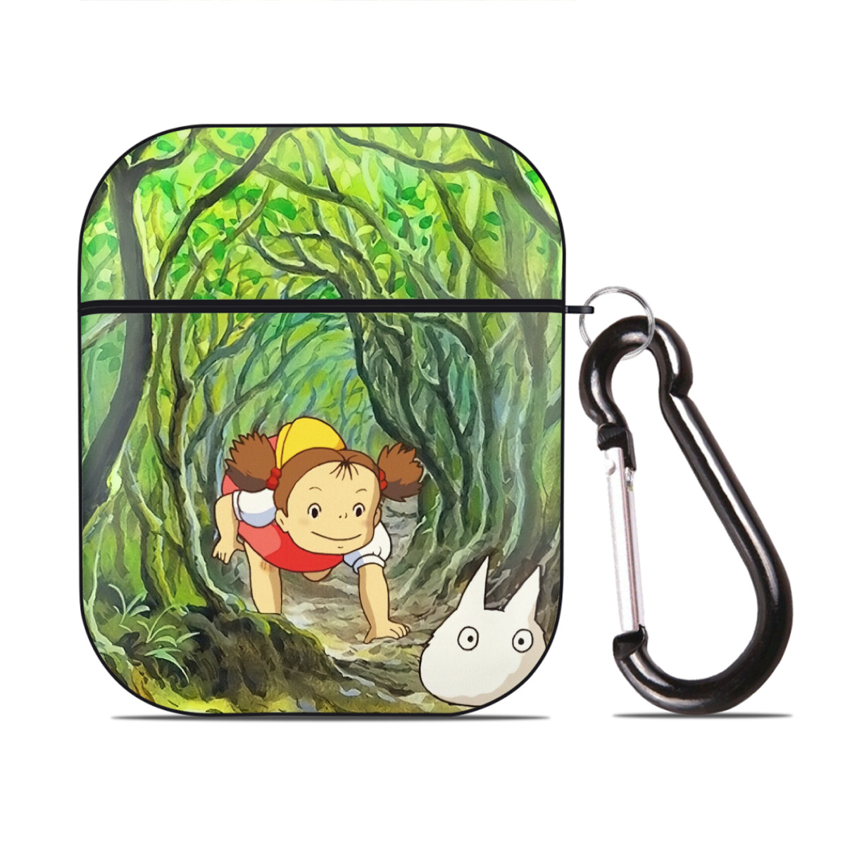 （画像用） となりのトトロ 草壁メイ 草壁サツキ My Neighbor Totoro Satsuki Kusakabe Mei Kusakabe AirPods 第2世代保護ケース ハードシェル ブラック 耐衝撃・防指紋・カラビナ付き