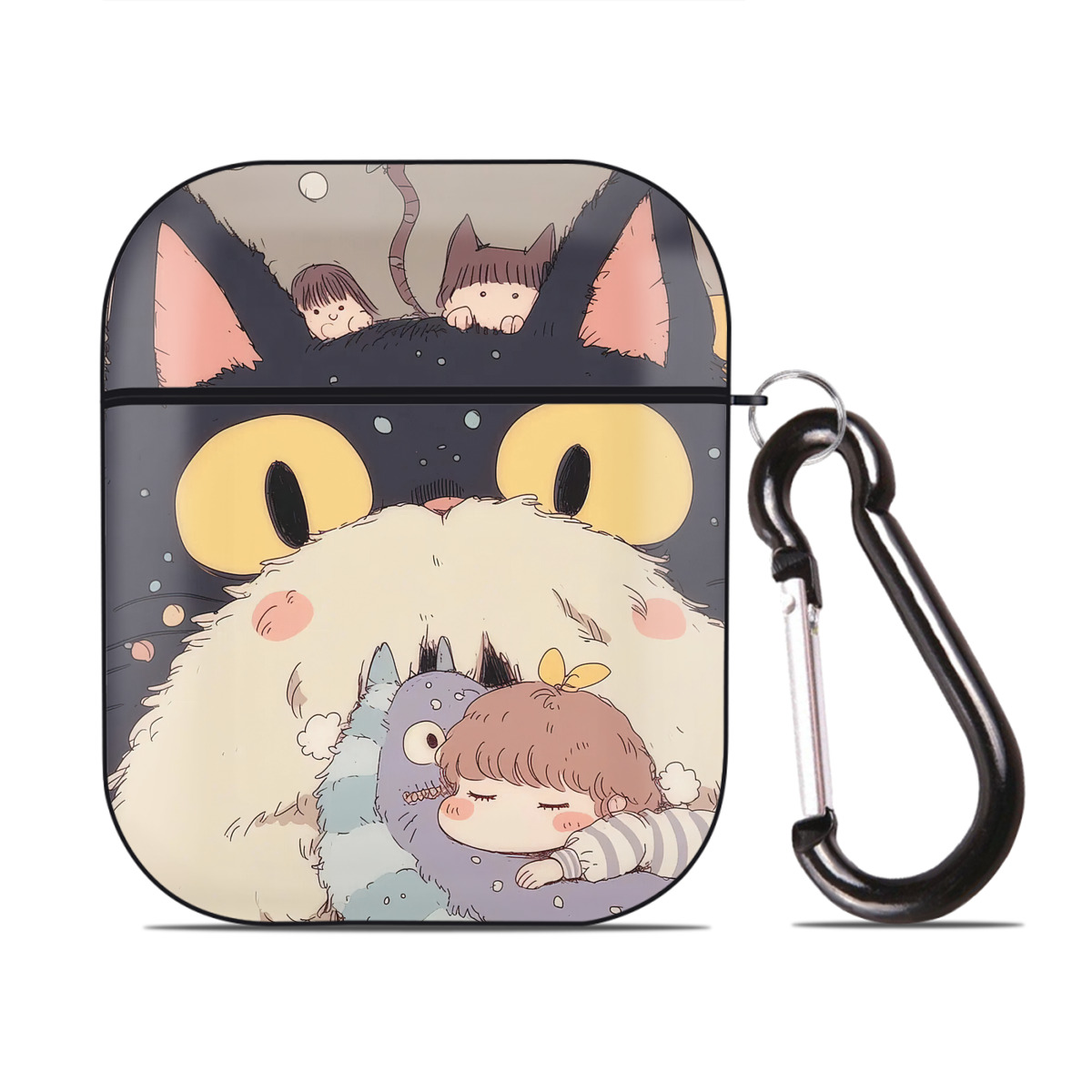 （画像用） となりのトトロ 草壁メイ 草壁サツキ My Neighbor Totoro Satsuki Kusakabe Mei Kusakabe AirPods 第2世代保護ケース ハードシェル ブラック 耐衝撃・防指紋・カラビナ付き