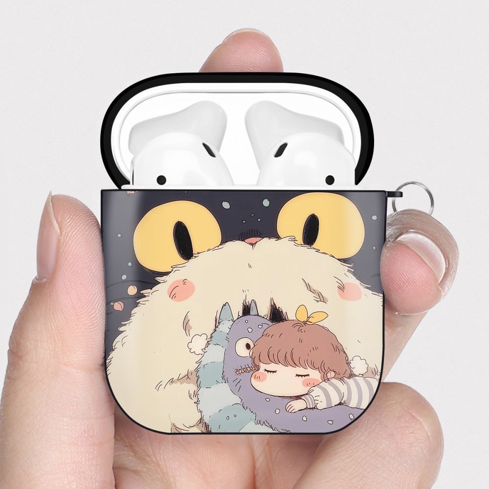 （画像用） となりのトトロ 草壁メイ 草壁サツキ My Neighbor Totoro Satsuki Kusakabe Mei Kusakabe AirPods 第2世代保護ケース ハードシェル ブラック 耐衝撃・防指紋・カラビナ付き