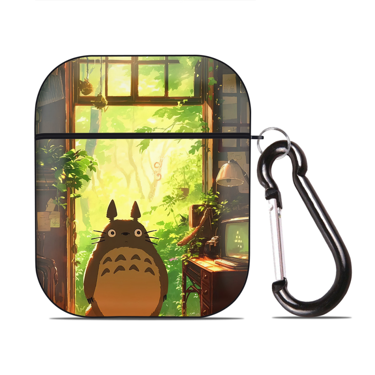 （画像用） となりのトトロ 草壁メイ 草壁サツキ My Neighbor Totoro Satsuki Kusakabe Mei Kusakabe AirPods 第2世代保護ケース ハードシェル ブラック 耐衝撃・防指紋・カラビナ付き