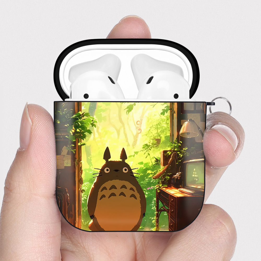 （画像用） となりのトトロ 草壁メイ 草壁サツキ My Neighbor Totoro Satsuki Kusakabe Mei Kusakabe AirPods 第2世代保護ケース ハードシェル ブラック 耐衝撃・防指紋・カラビナ付き