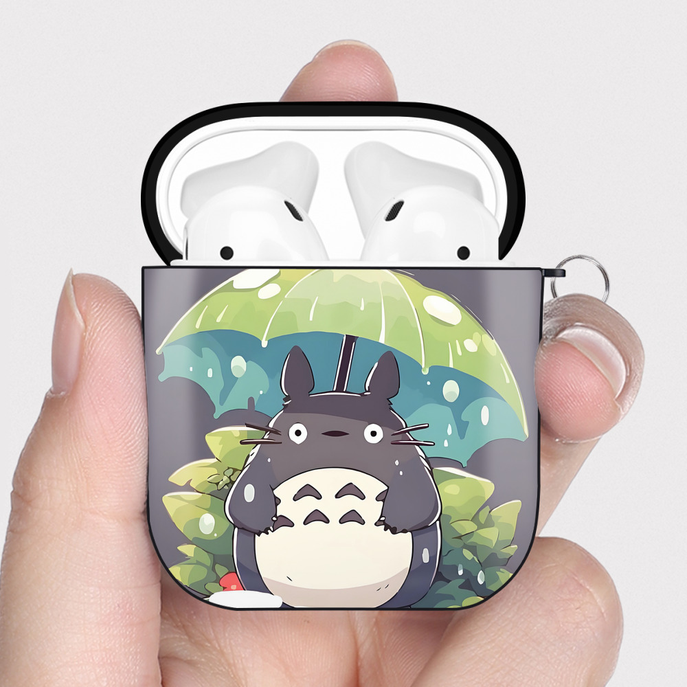 （画像用） となりのトトロ 草壁メイ 草壁サツキ My Neighbor Totoro Satsuki Kusakabe Mei Kusakabe AirPods 第2世代保護ケース ハードシェル ブラック 耐衝撃・防指紋・カラビナ付き