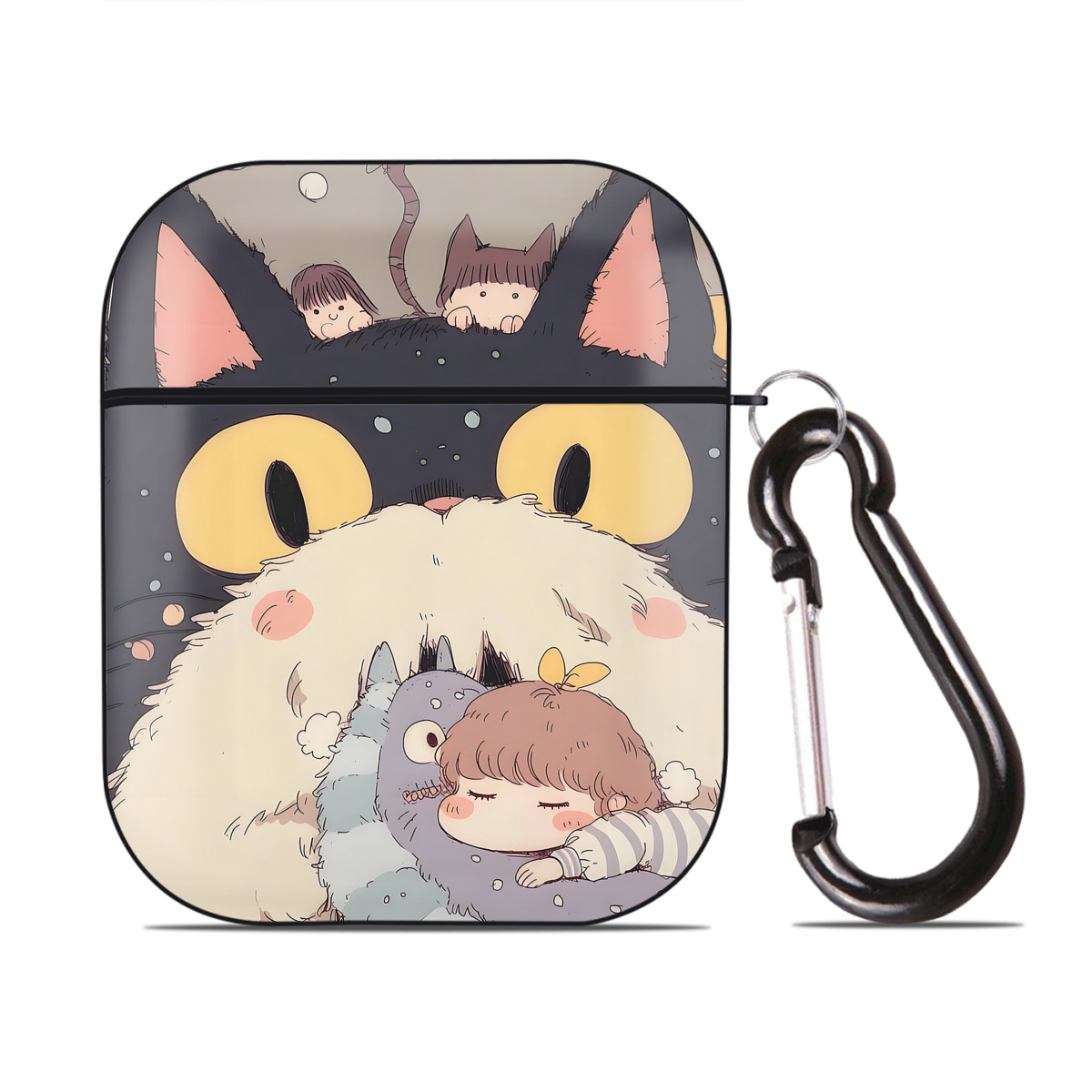（画像用） となりのトトロ 草壁メイ 草壁サツキ My Neighbor Totoro Satsuki Kusakabe Mei Kusakabe AirPods 第2世代保護ケース ハードシェル ブラック 耐衝撃・防指紋・カラビナ付き
