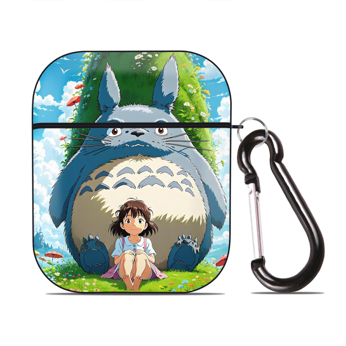 （画像用） となりのトトロ 草壁メイ 草壁サツキ My Neighbor Totoro Satsuki Kusakabe Mei Kusakabe AirPods 第2世代保護ケース ハードシェル ブラック 耐衝撃・防指紋・カラビナ付き
