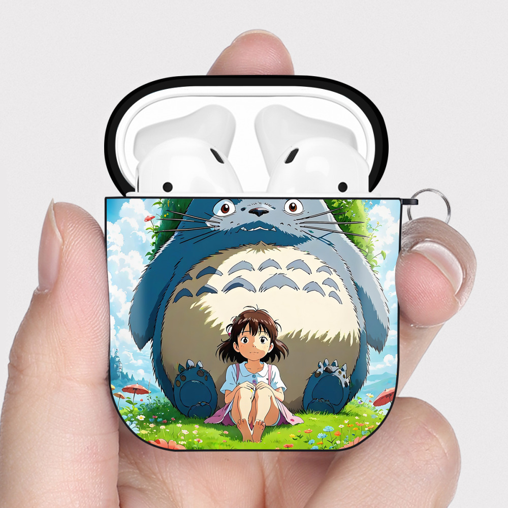 （画像用） となりのトトロ 草壁メイ 草壁サツキ My Neighbor Totoro Satsuki Kusakabe Mei Kusakabe AirPods 第2世代保護ケース ハードシェル ブラック 耐衝撃・防指紋・カラビナ付き