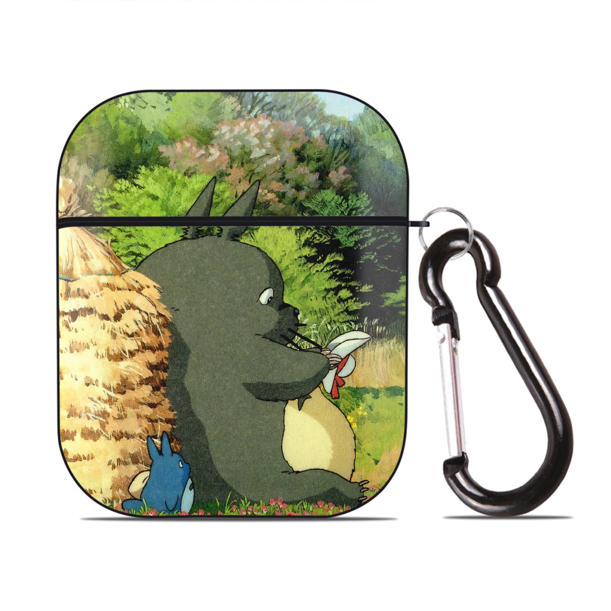 （画像用） となりのトトロ 草壁メイ 草壁サツキ My Neighbor Totoro Satsuki Kusakabe Mei Kusakabe AirPods 第2世代保護ケース ハードシェル ブラック 耐衝撃・防指紋・カラビナ付き