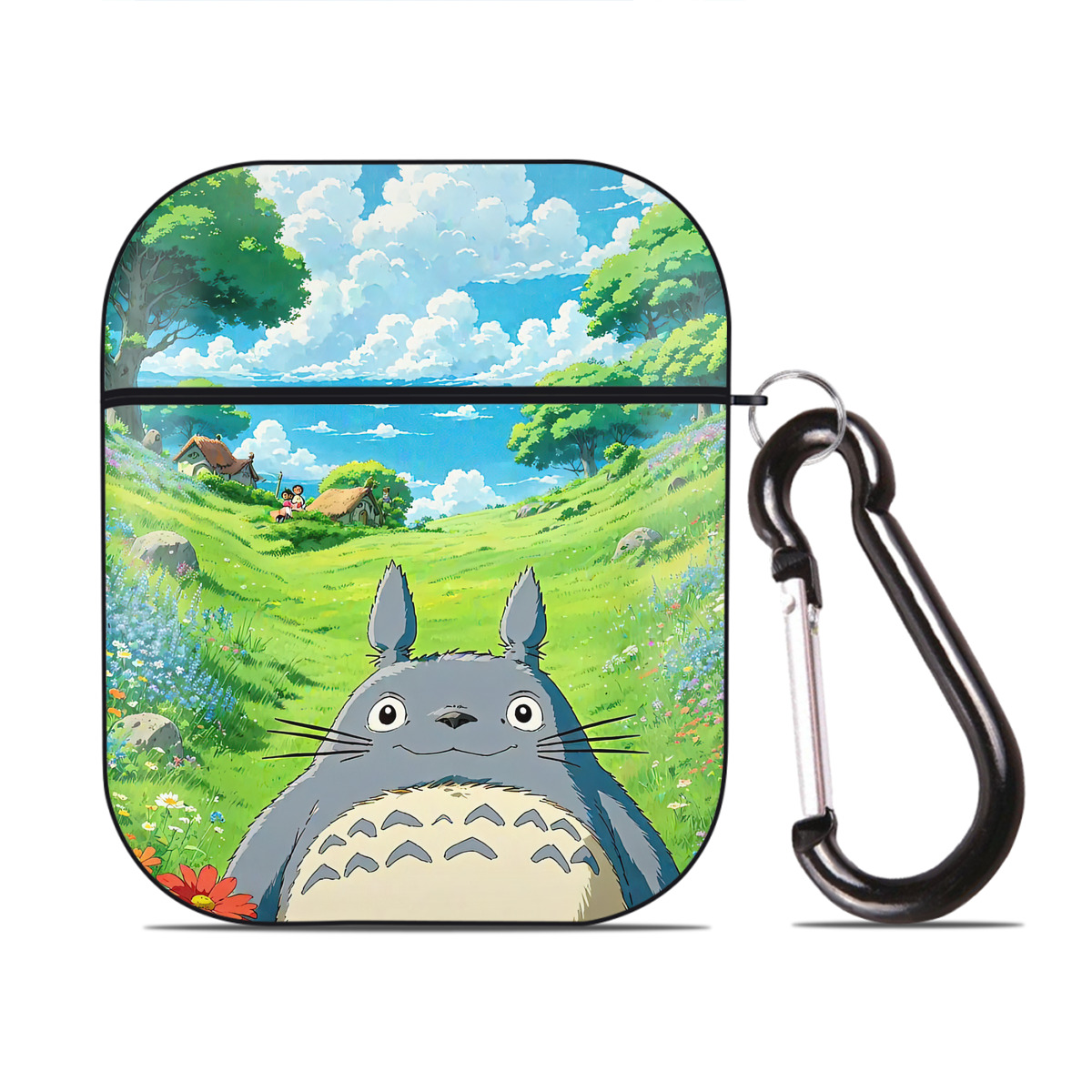 （画像用） となりのトトロ 草壁メイ 草壁サツキ My Neighbor Totoro Satsuki Kusakabe Mei Kusakabe AirPods 第2世代保護ケース ハードシェル ブラック 耐衝撃・防指紋・カラビナ付き