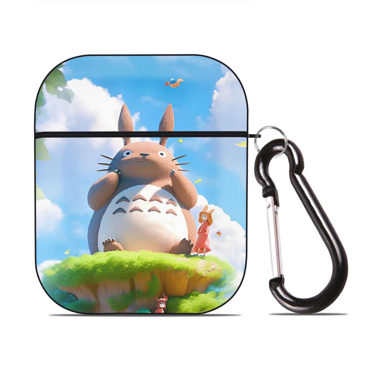 （画像用） となりのトトロ 草壁メイ 草壁サツキ My Neighbor Totoro Satsuki Kusakabe Mei Kusakabe AirPods 第2世代保護ケース ハードシェル ブラック 耐衝撃・防指紋・カラビナ付き