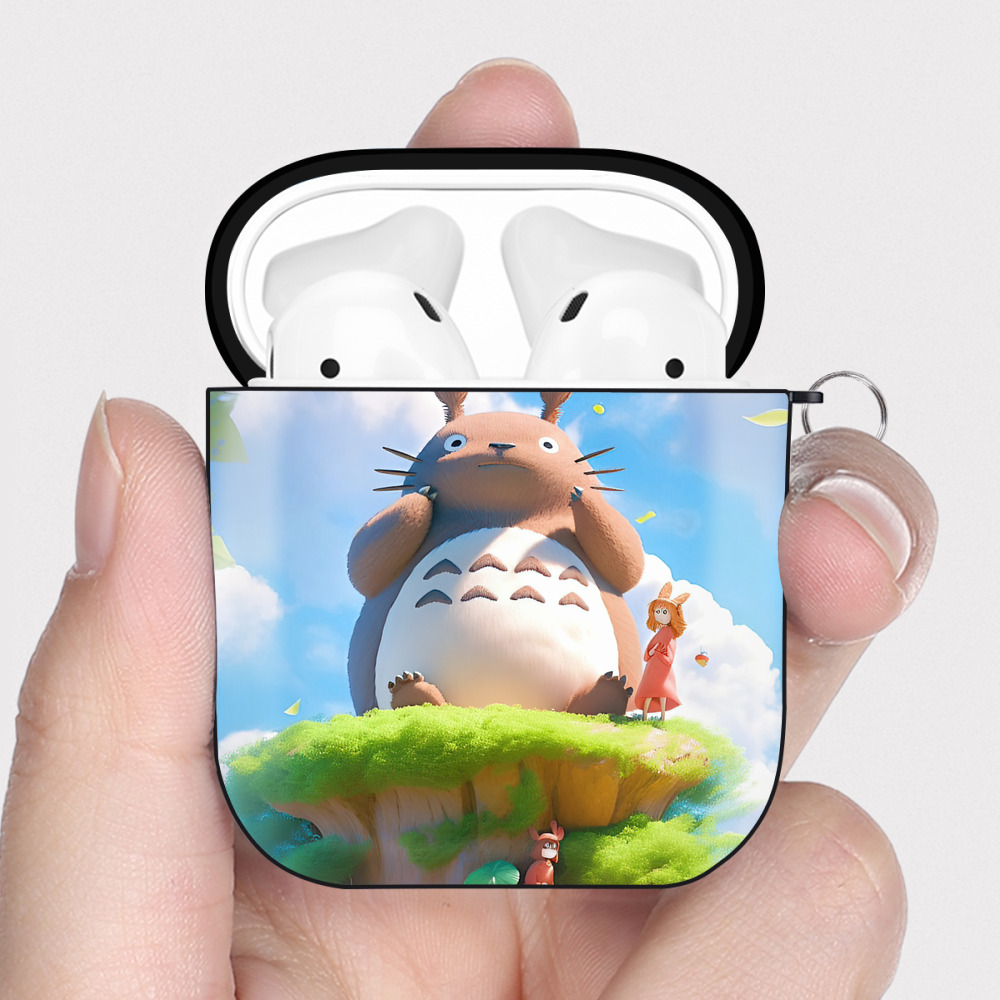 （画像用） となりのトトロ 草壁メイ 草壁サツキ My Neighbor Totoro Satsuki Kusakabe Mei Kusakabe AirPods 第2世代保護ケース ハードシェル ブラック 耐衝撃・防指紋・カラビナ付き