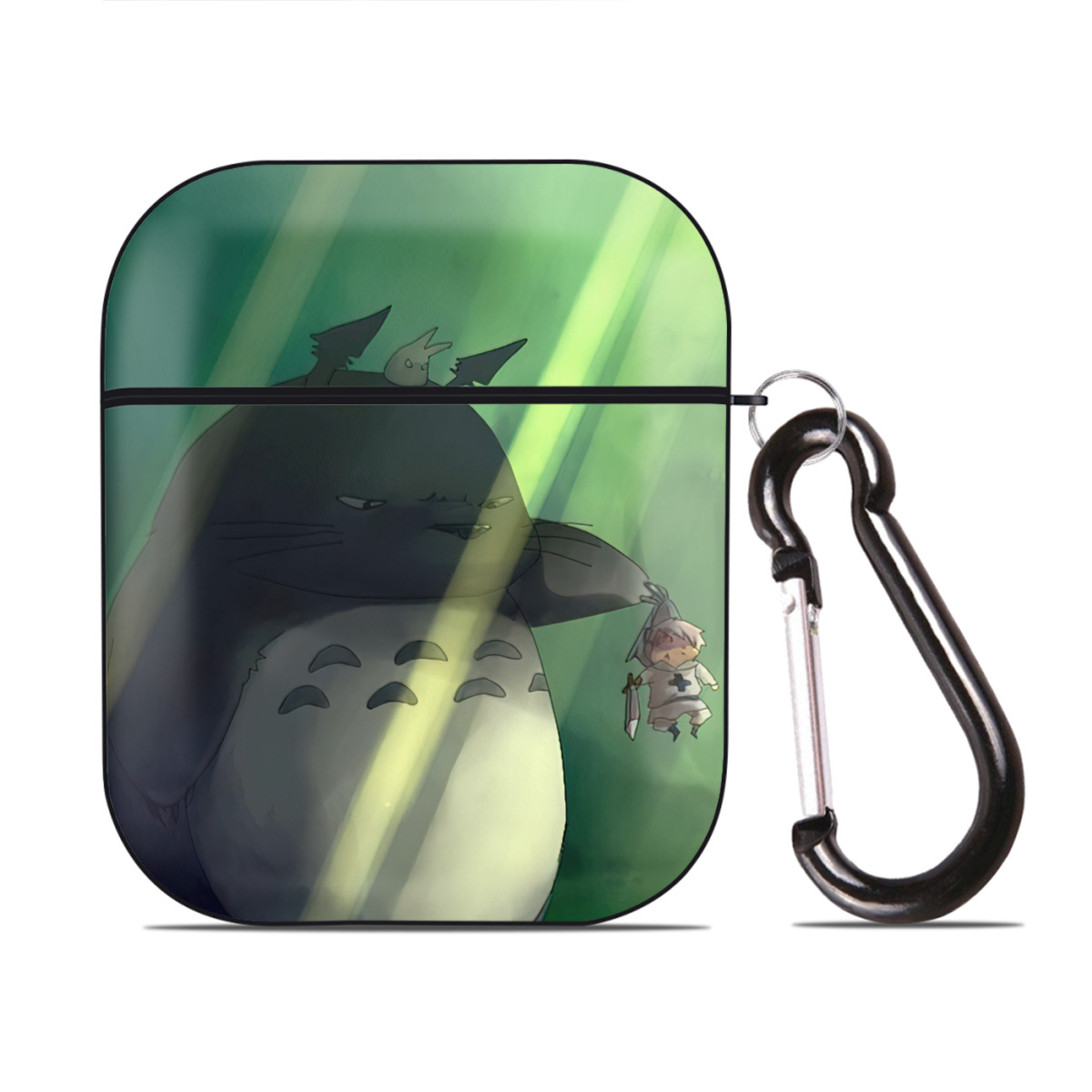（画像用） となりのトトロ 草壁メイ 草壁サツキ My Neighbor Totoro Satsuki Kusakabe Mei Kusakabe AirPods 第2世代保護ケース ハードシェル ブラック 耐衝撃・防指紋・カラビナ付き