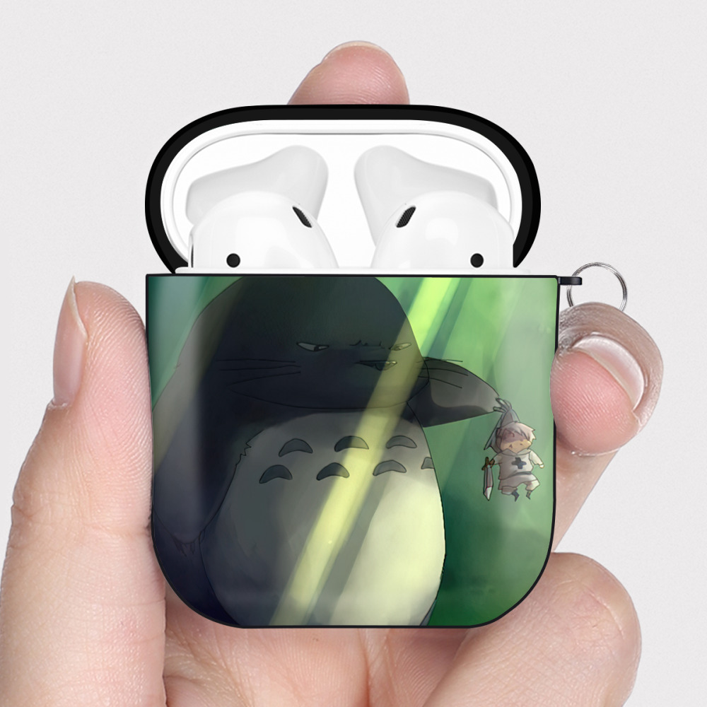 （画像用） となりのトトロ 草壁メイ 草壁サツキ My Neighbor Totoro Satsuki Kusakabe Mei Kusakabe AirPods 第2世代保護ケース ハードシェル ブラック 耐衝撃・防指紋・カラビナ付き