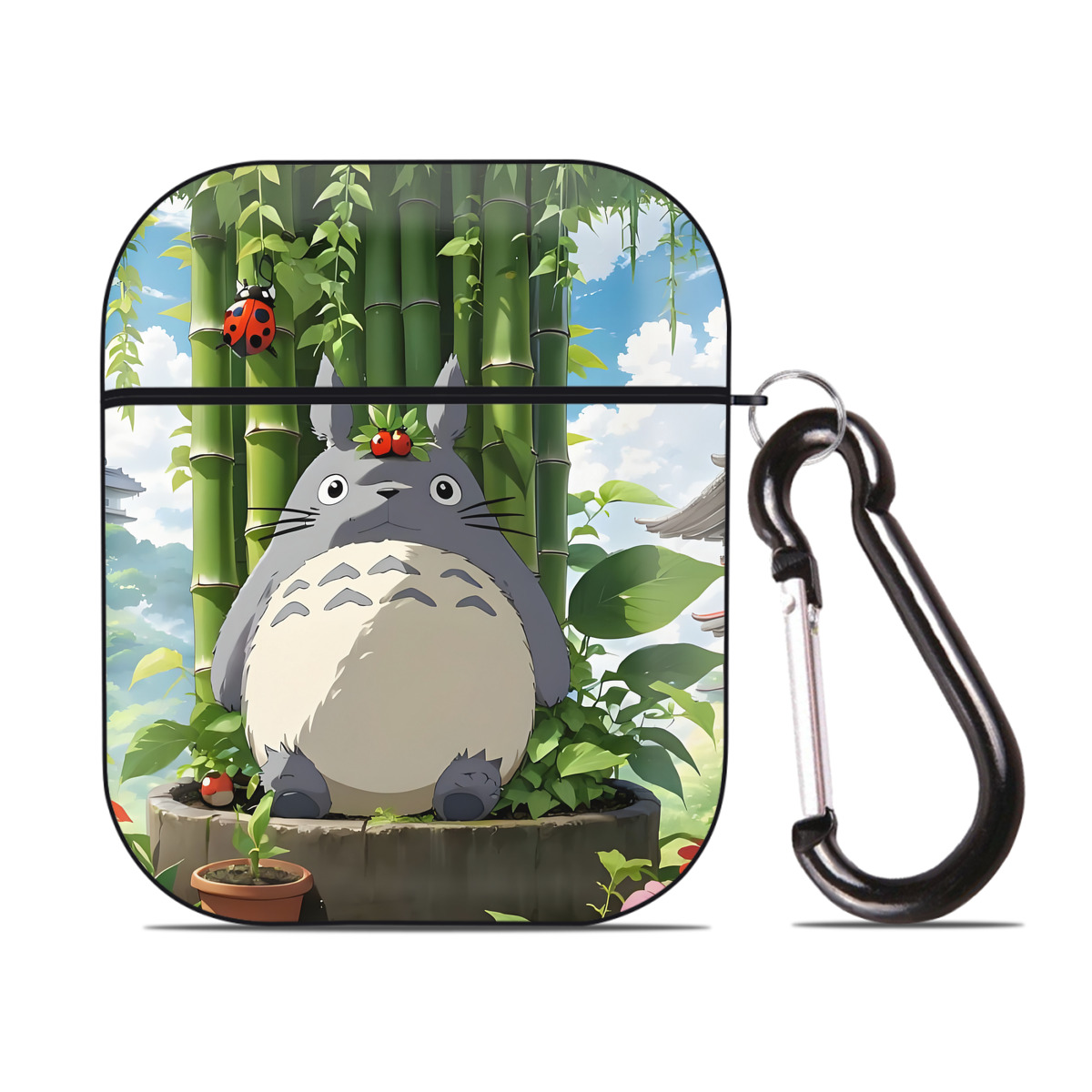 （画像用） となりのトトロ 草壁メイ 草壁サツキ My Neighbor Totoro Satsuki Kusakabe Mei Kusakabe AirPods 第2世代保護ケース ハードシェル ブラック 耐衝撃・防指紋・カラビナ付き