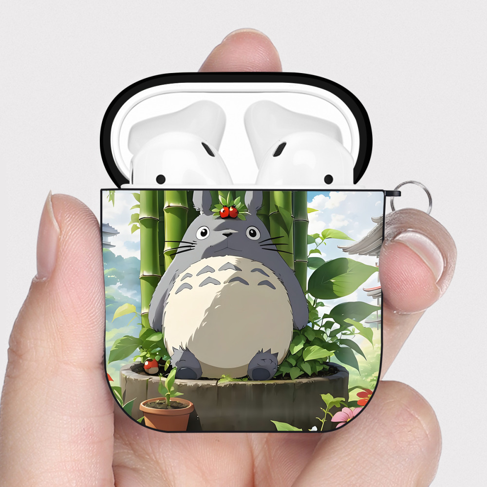（画像用） となりのトトロ 草壁メイ 草壁サツキ My Neighbor Totoro Satsuki Kusakabe Mei Kusakabe AirPods 第2世代保護ケース ハードシェル ブラック 耐衝撃・防指紋・カラビナ付き