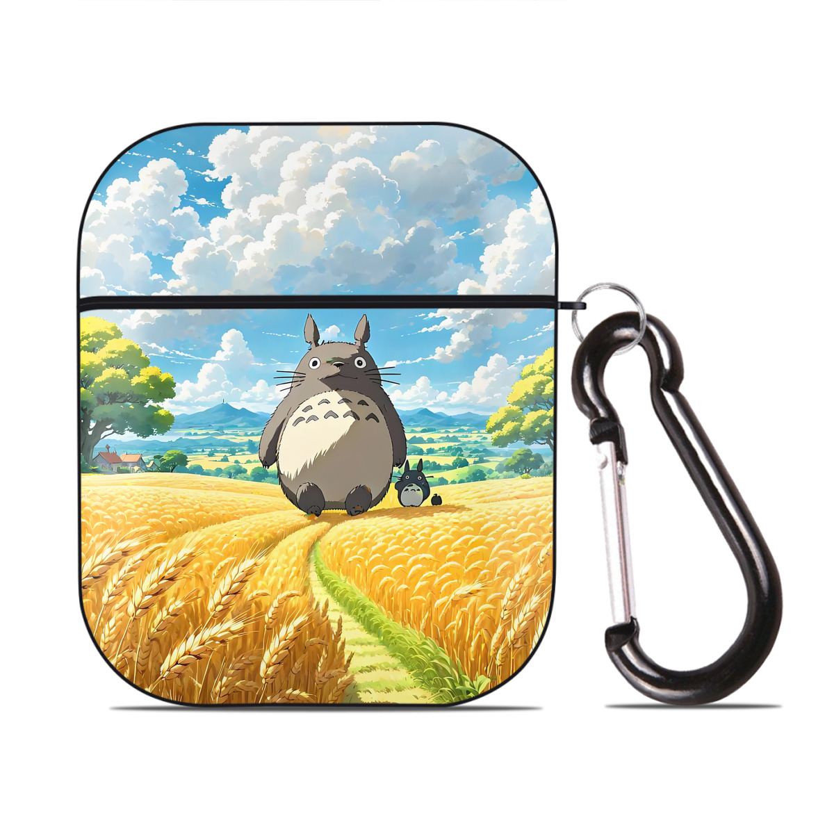 （画像用） となりのトトロ 草壁メイ 草壁サツキ My Neighbor Totoro Satsuki Kusakabe Mei Kusakabe AirPods 第2世代保護ケース ハードシェル ブラック 耐衝撃・防指紋・カラビナ付き