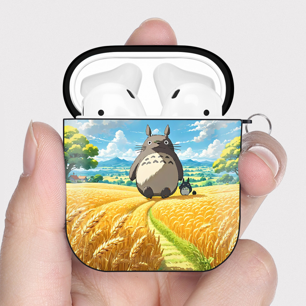（画像用） となりのトトロ 草壁メイ 草壁サツキ My Neighbor Totoro Satsuki Kusakabe Mei Kusakabe AirPods 第2世代保護ケース ハードシェル ブラック 耐衝撃・防指紋・カラビナ付き