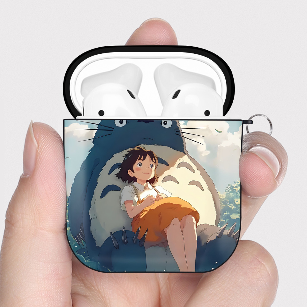 （画像用） となりのトトロ 草壁メイ 草壁サツキ My Neighbor Totoro Satsuki Kusakabe Mei Kusakabe AirPods 第2世代保護ケース ハードシェル ブラック 耐衝撃・防指紋・カラビナ付き