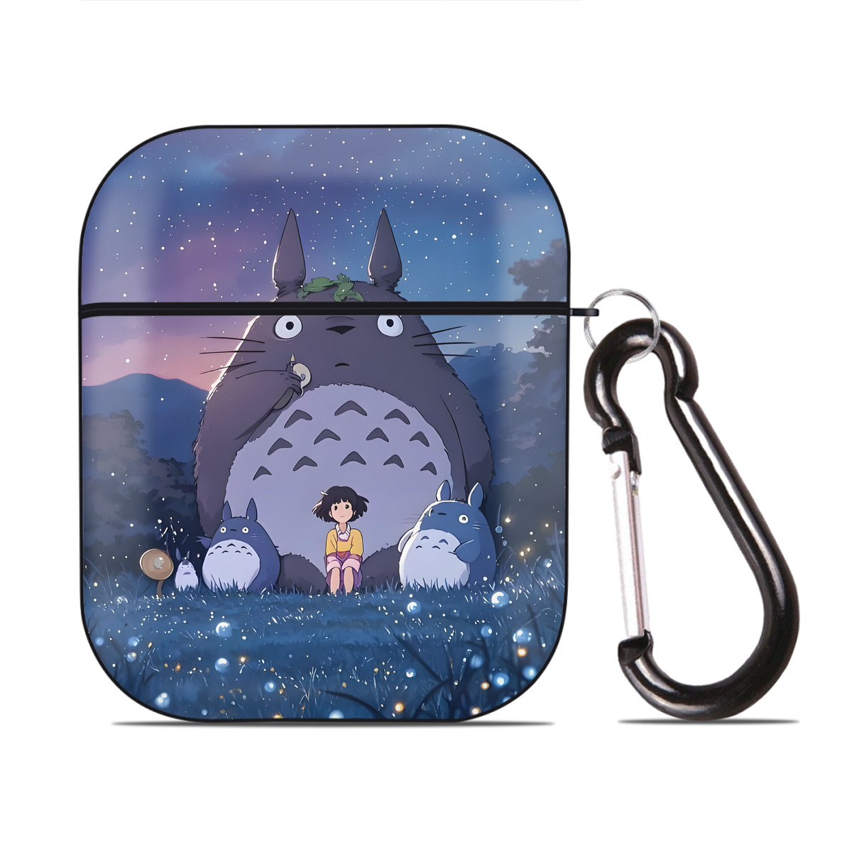 （画像用） となりのトトロ 草壁メイ 草壁サツキ My Neighbor Totoro Satsuki Kusakabe Mei Kusakabe AirPods 第2世代保護ケース ハードシェル ブラック 耐衝撃・防指紋・カラビナ付き